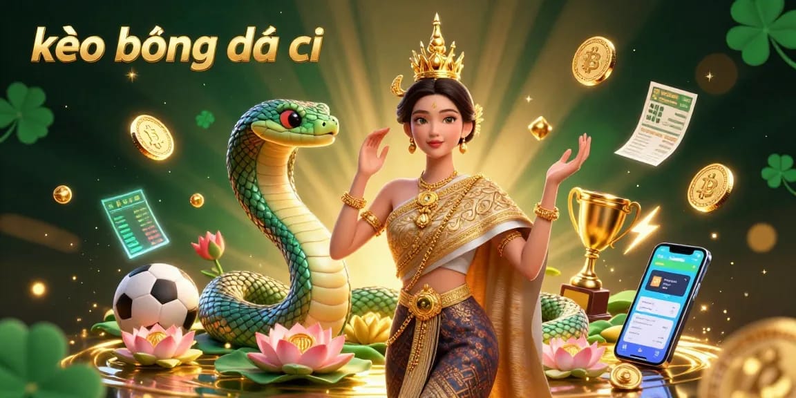 Winning strategies in kèo bóng đá nhà cái depicted through vibrant 3D illustration with sports betting elements.