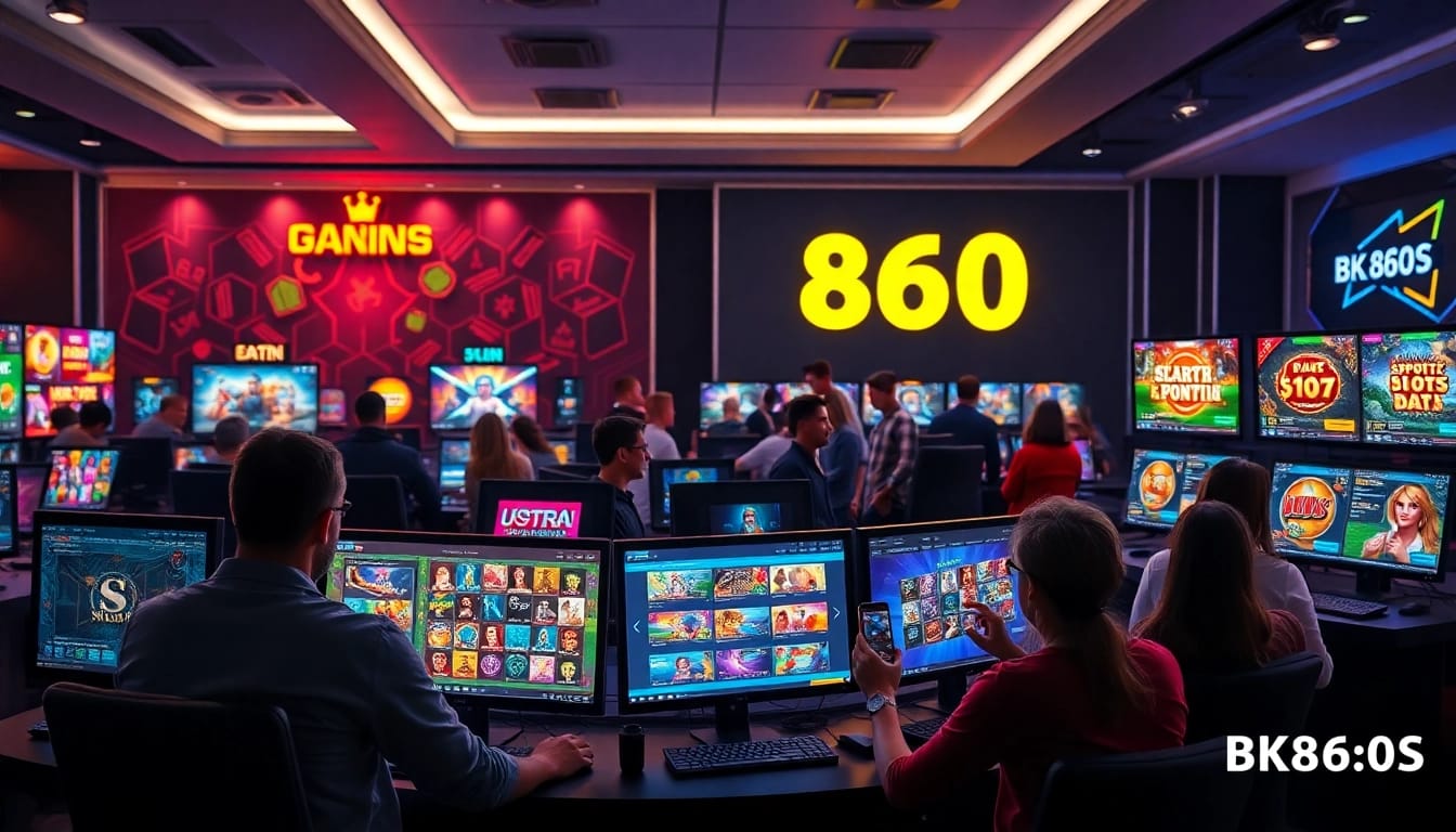 Engaging online gaming scene representing bk860s.com with players and vibrant game graphics.