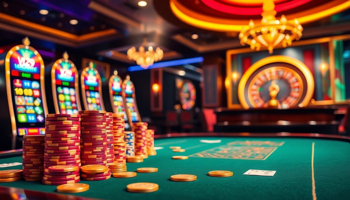 Experience the thrill of gambling at vz99 with luxurious casino tables and vibrant slot machines.