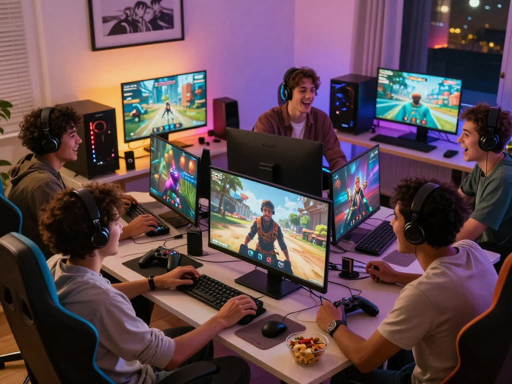 Engaging friends playing porn games online in a lively gaming atmosphere