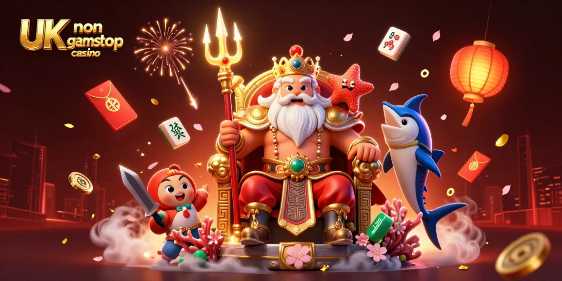 Experience the thrill of a UK non gamstop casino with vibrant characters and gaming elements in this 3D digital illustration.
