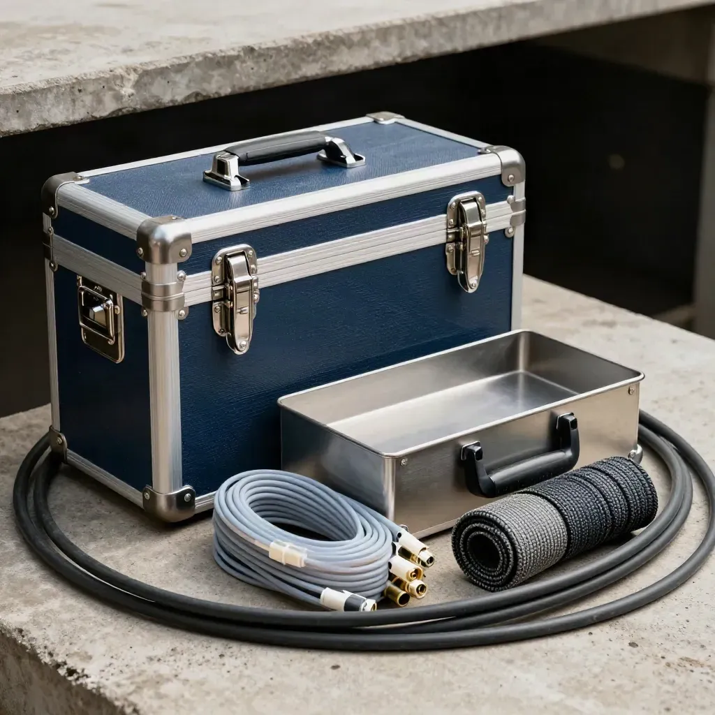 RAID case, drive caddy and fibre leads packed for a client migration delivery.
