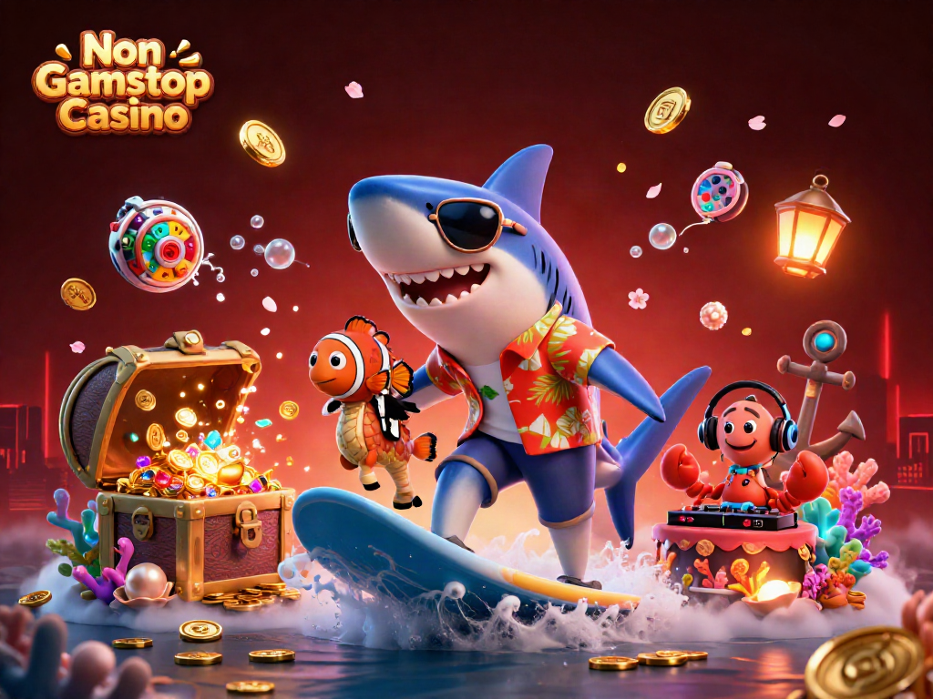 Experience excitement at Non Gamstop Casino with a vibrant underwater scene full of gold coins and engaging sea creatures.
