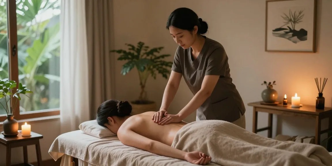 일산출장안마 - Professional therapist providing a calming aromatherapy massage in a serene home setting, emphasizing relaxation.