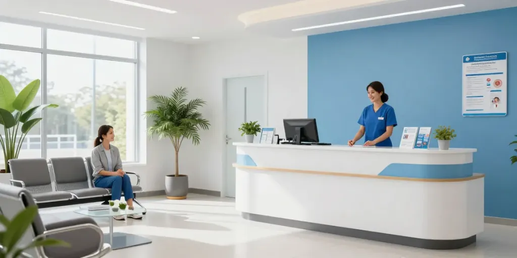 Pharmacy Weight Loss clinic reception area with compassionate healthcare services, offering patient care and weight loss consultations.