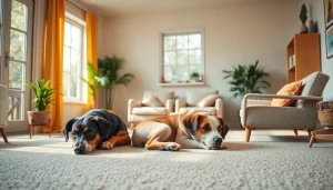 Anxiety treatment Sydney in a tranquil therapy room featuring cozy seating and a therapy dog.