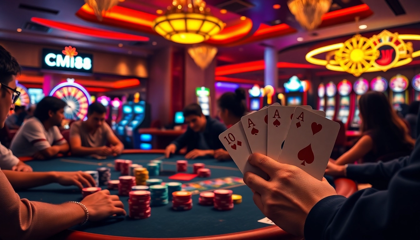 Experience the thrill of winning at CM88's vibrant casino tables filled with excited players.