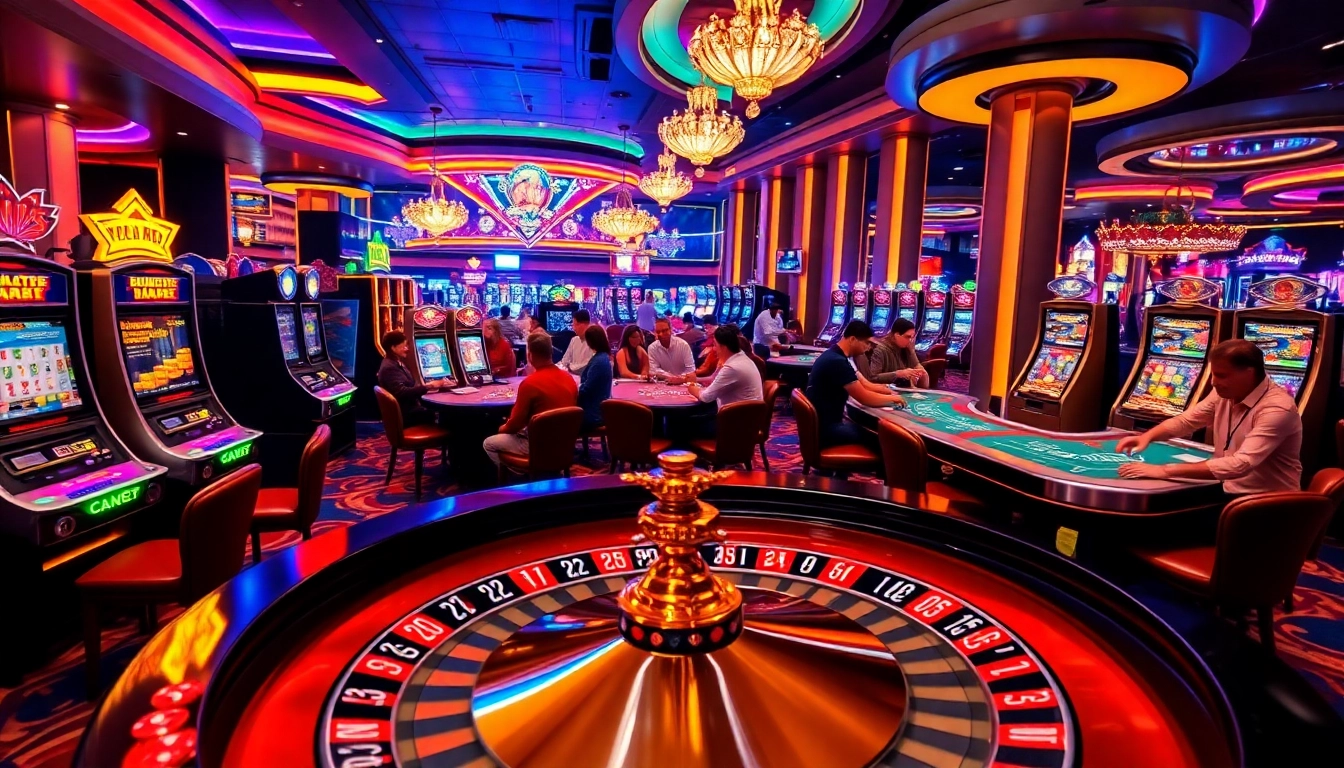 Gameplay excitement at Slot Gacor machines in a vibrant casino atmosphere filled with players.