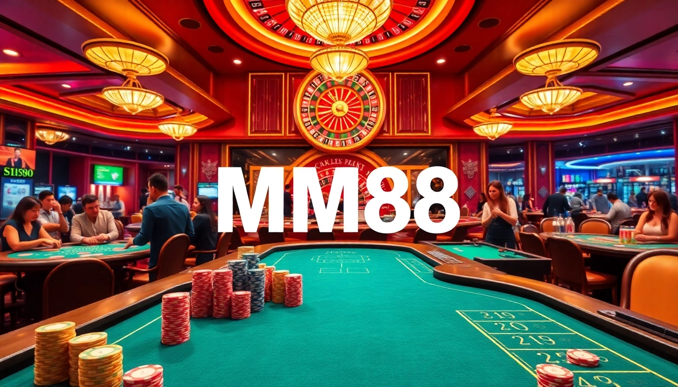 Experience the thrill of MM88 with vibrant casino games and players celebrating wins.