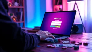 Engaging user at laptop for doaslot login in modern gaming setup.