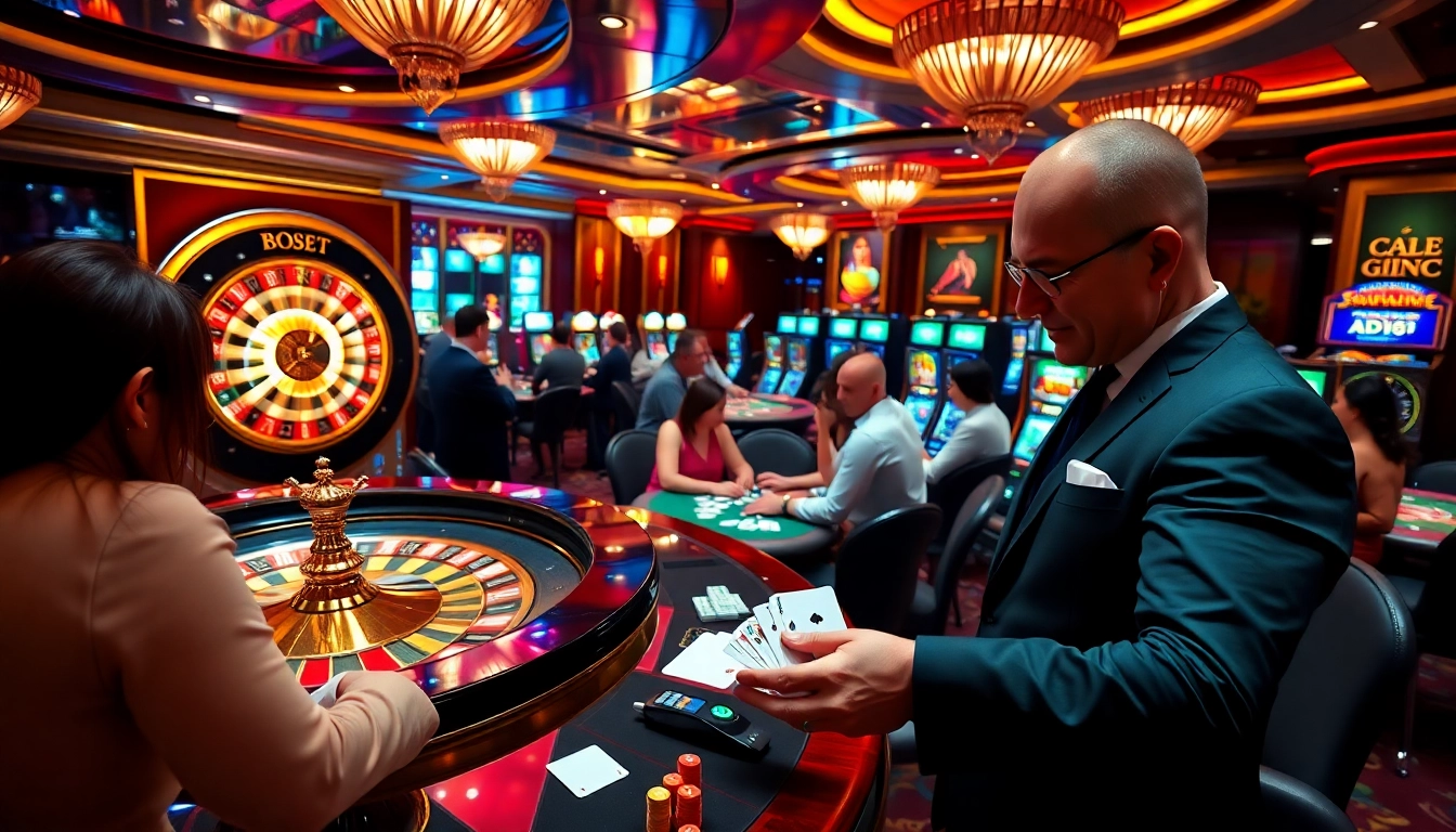 Experience the thrill of gaming at Trang Chủ BJ88 with vibrant casino visuals and players in action.