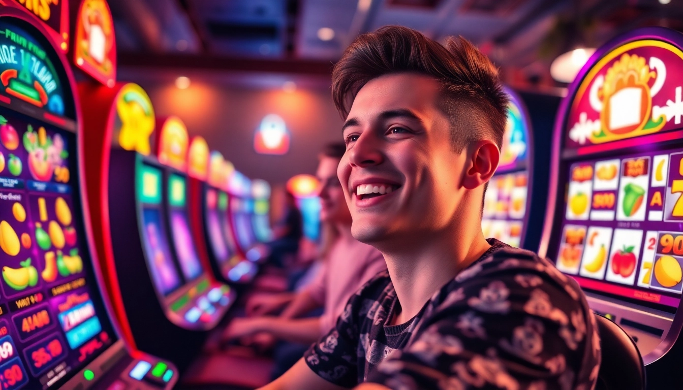 Exciting slot gaming experience showcasing Kode4d link with colorful machines and joyful players.