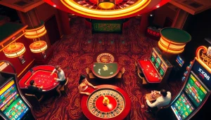 Experience the excitement at the xx88 casino with vibrant tables, chips, and players engaged in thrilling games.