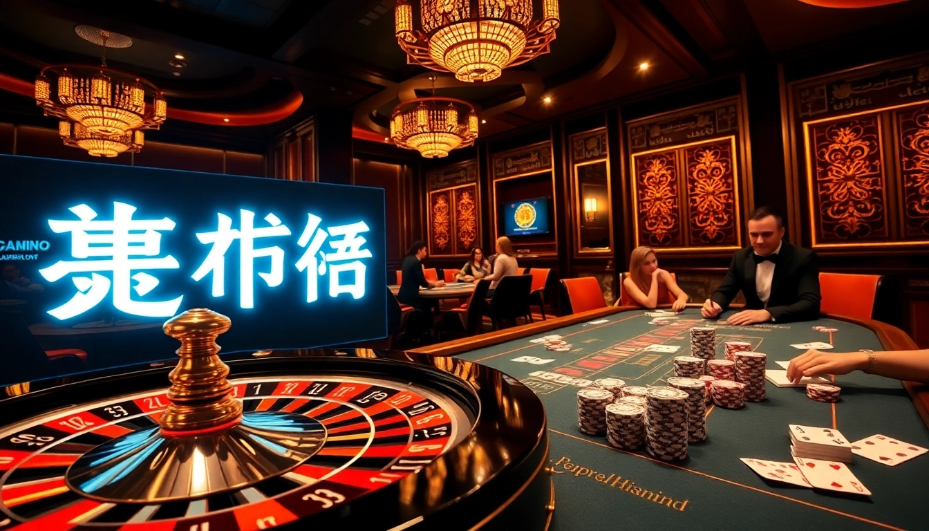 Engaging scene of a casino with players enjoying 상품권카드 at the gaming table, showcasing excitement and professionalism.
