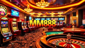 Players enjoying online gambling options at https://mm88.in.net/ with vibrant casino visuals and slot machines.