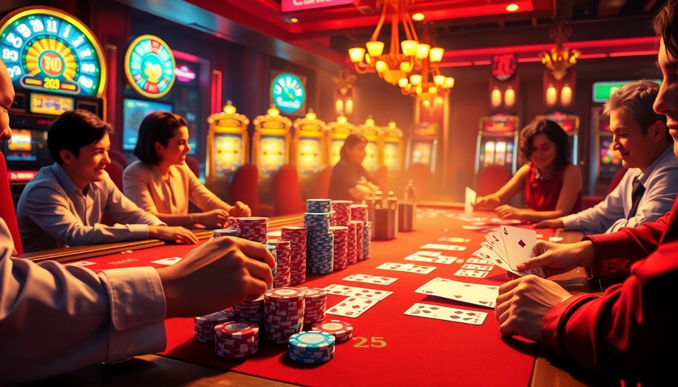 Experience the thrill of gambling at a luxurious vn23-themed casino table with poker chips and cards.