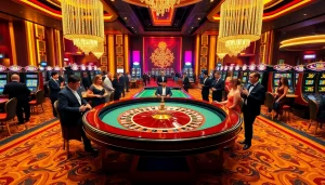 Players engaging enthusiastically at a luxury casino table on 13win.luxury.