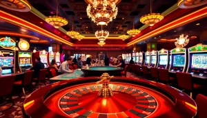 A dynamic scene of MK8's casino with roulette and enthusiastic players engaging in betting.