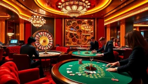 Experience the thrill of vipwin777 in an elegant casino setting with players at a roulette wheel.