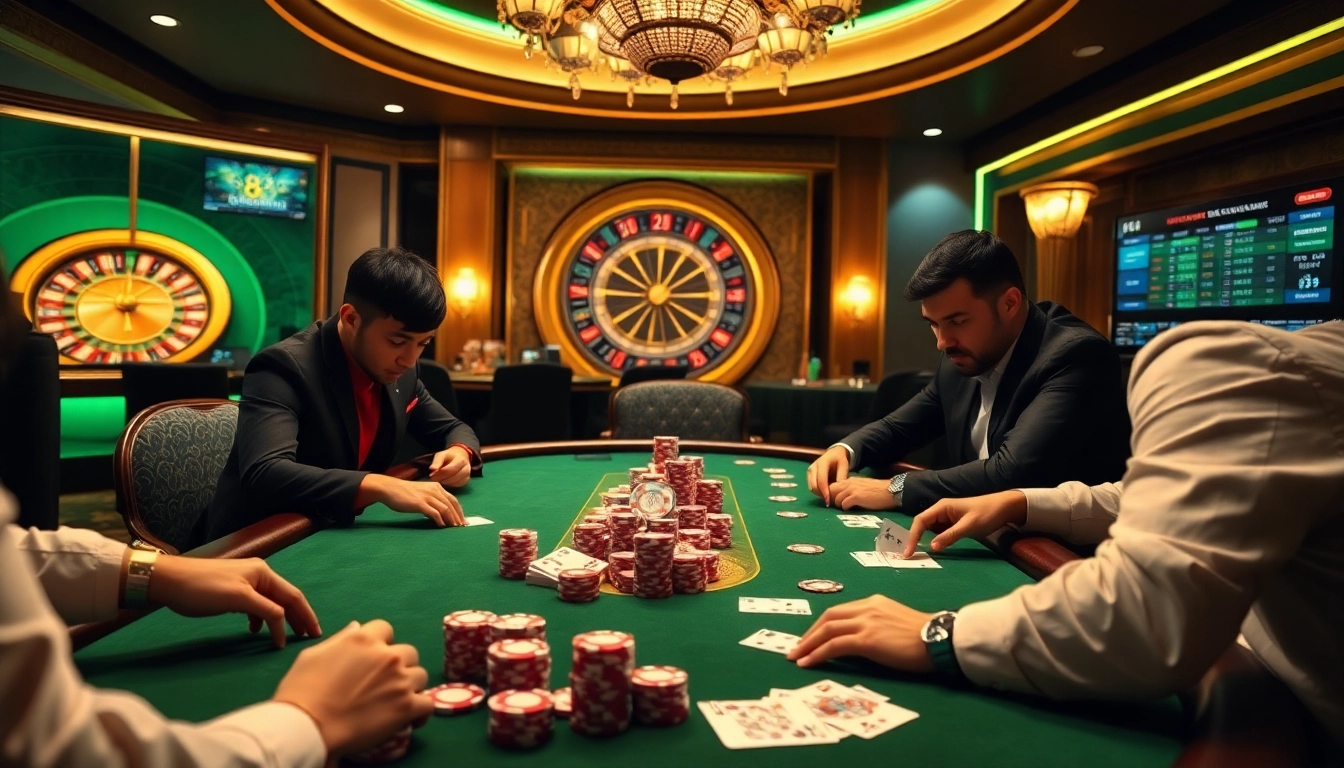 Exciting poker gameplay at a high-stakes table showcasing https://88vv.com.de/ with chips and cards in action.
