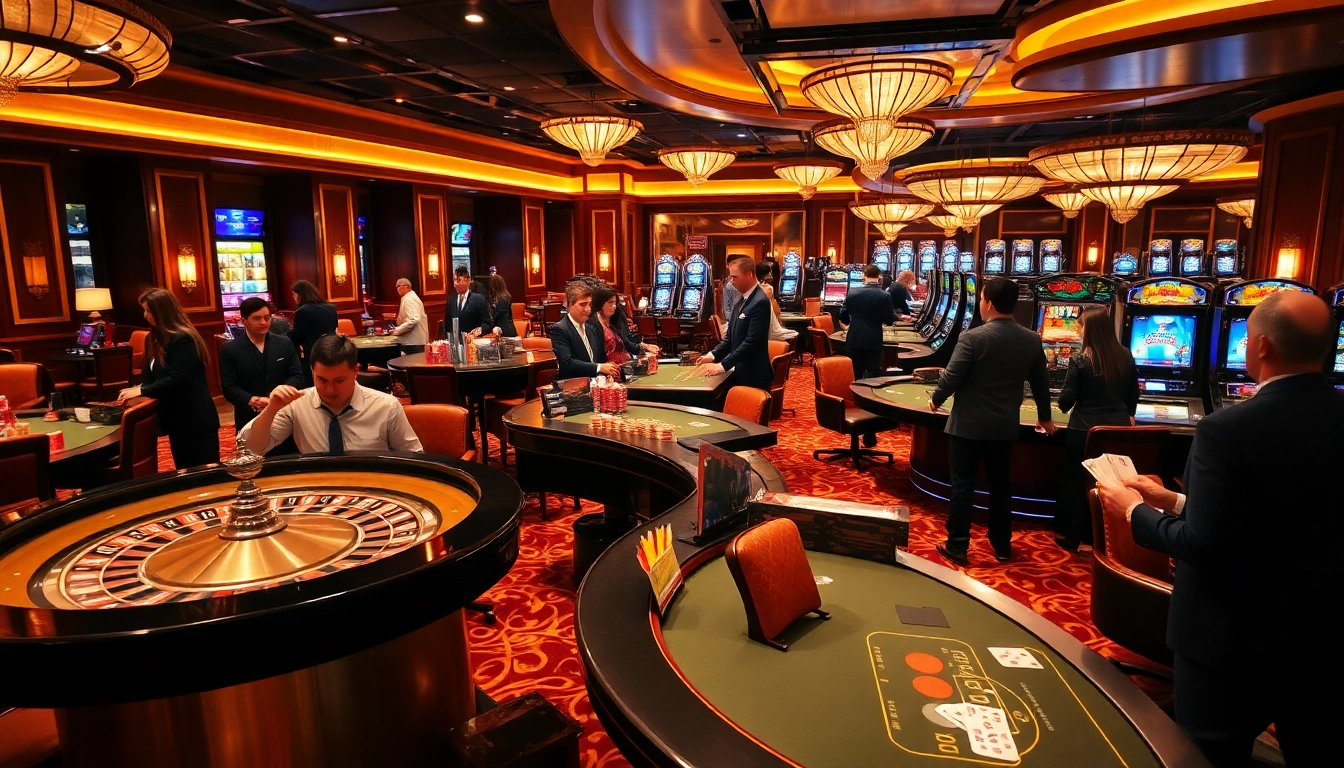Experience the excitement of gambling at https:/sc88.bz/ in a vibrant casino scene with dynamic gaming tables.