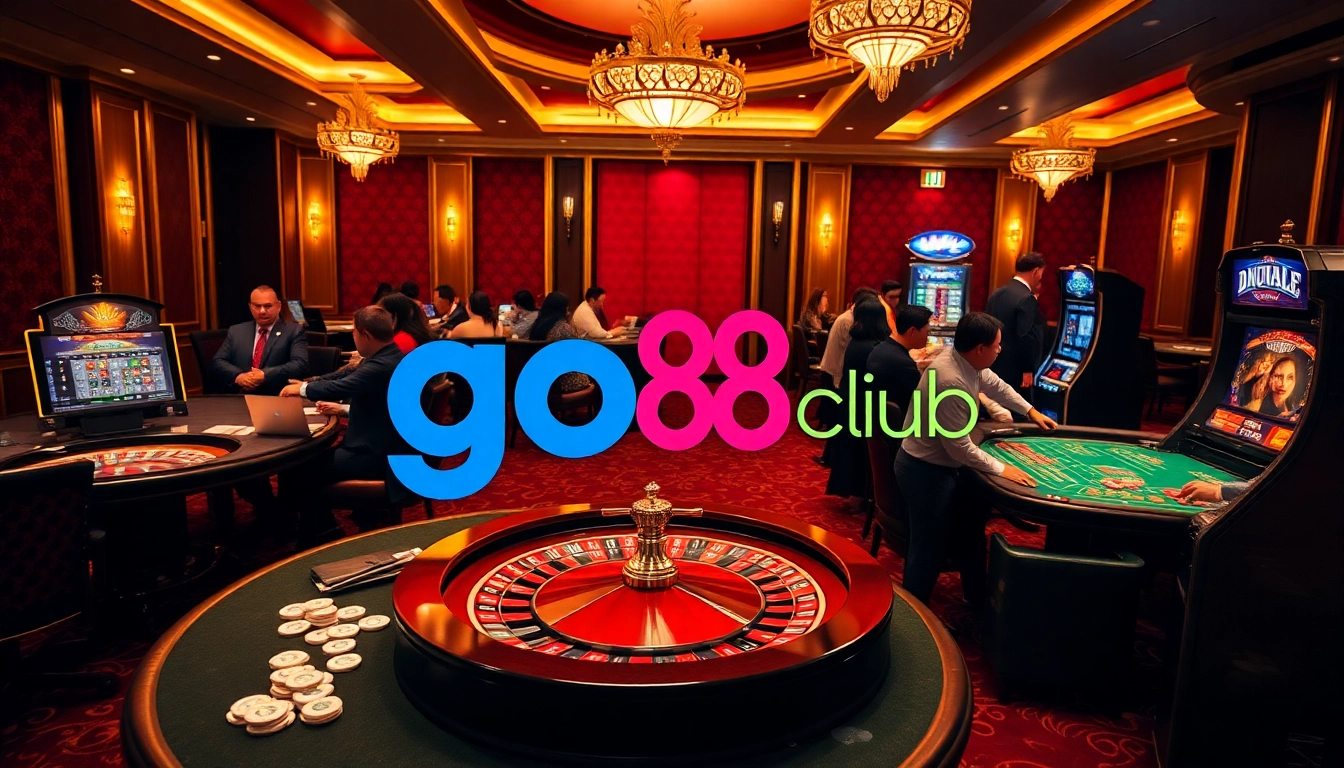 Players enjoying engaging games at the go88 club casino, with vibrant tables and excitement in the air.