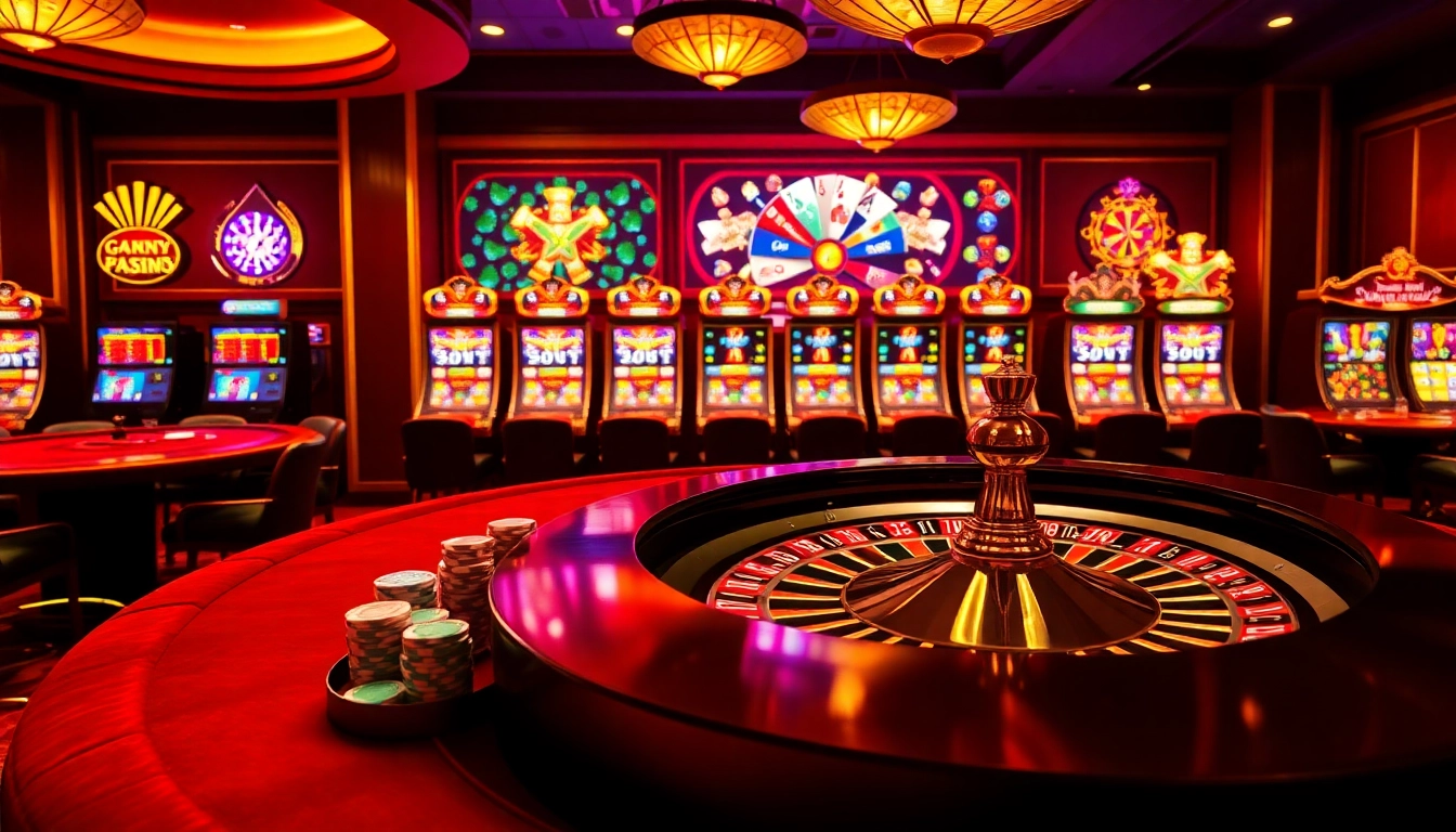 Players enjoy a thrilling experience at https://vua88h.com/ with vibrant casino tables and slot machines.