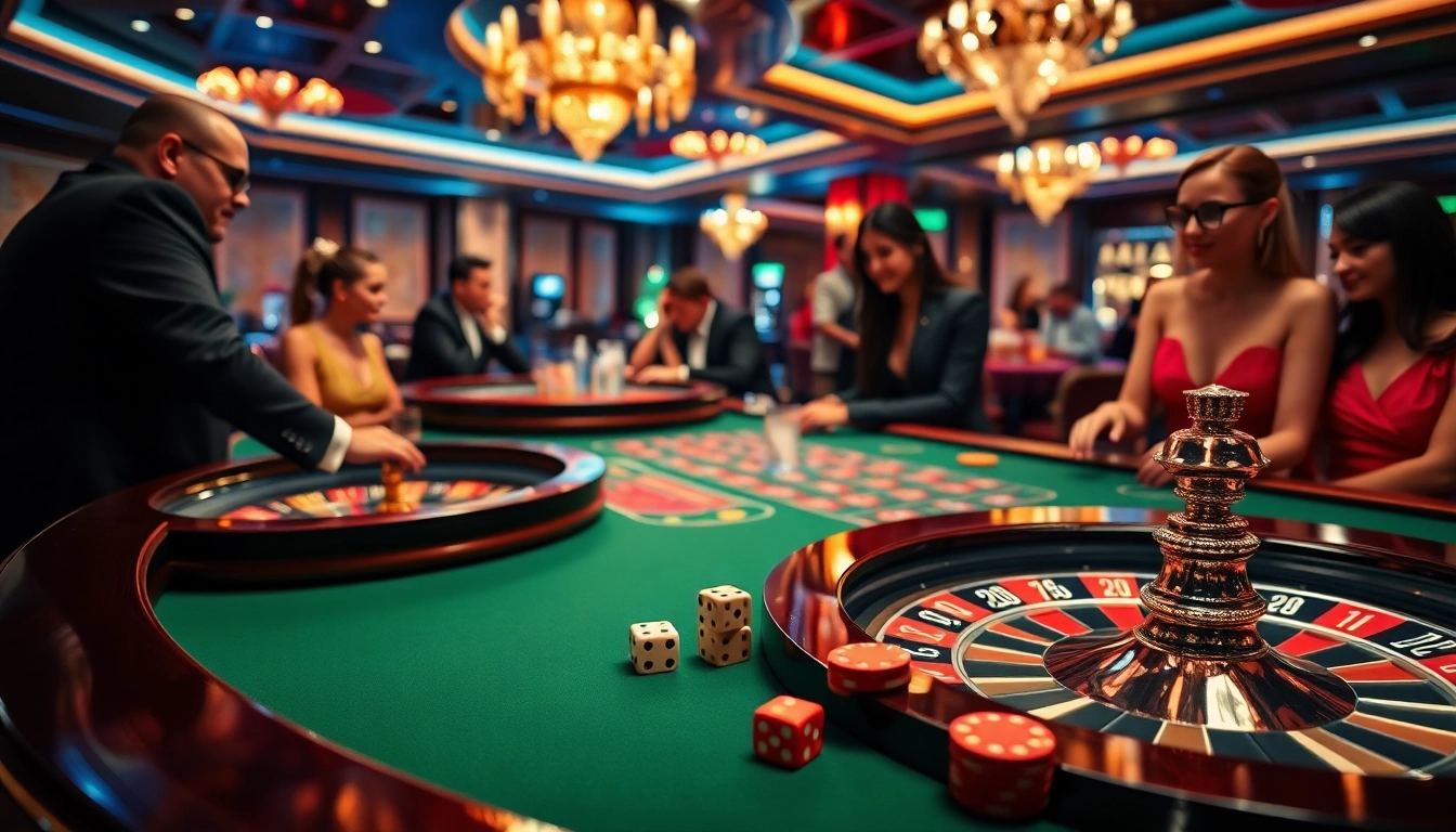Exciting gameplay at the website DF999 casino with poker chips and roulette wheel.