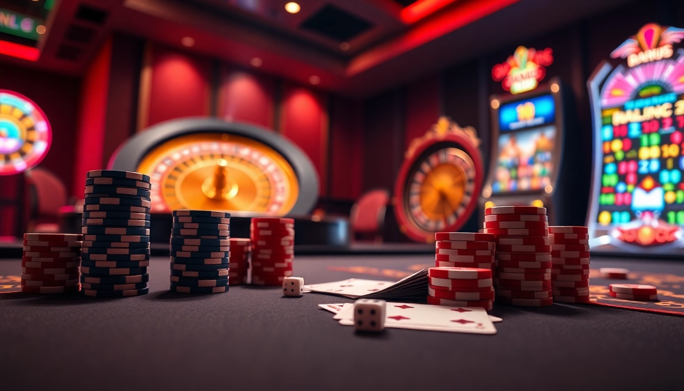Experience thrilling online gambling at https://gg88.biz/ with vibrant casino visuals featuring poker chips and roulette.
