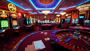Join the excitement at five88.net with an immersive casino gaming scene showcasing vibrant tables and thrilling gameplay.