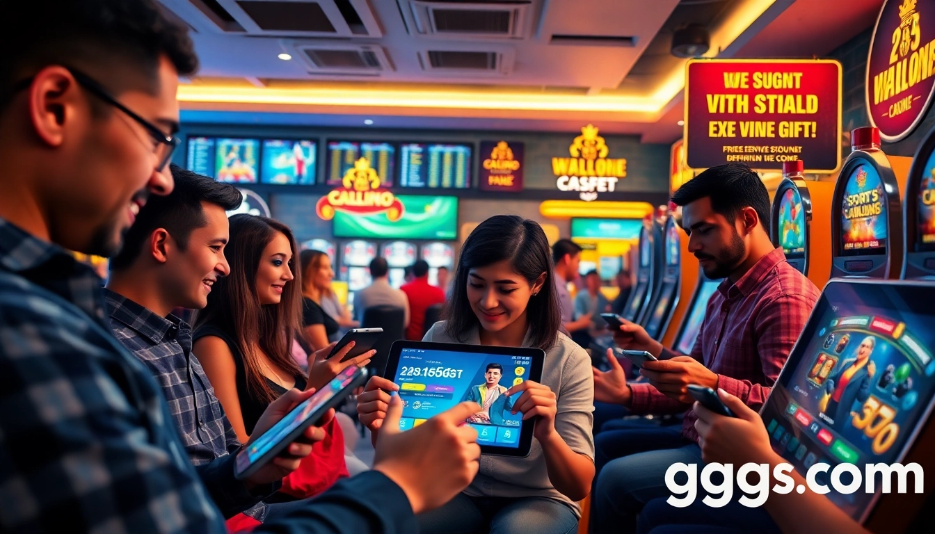 Dynamic scene of gg88com online gambling platform with players engaging in diverse games and promotions.