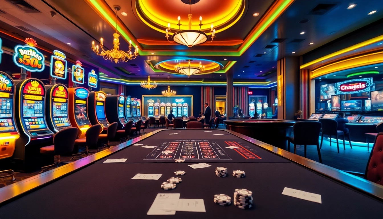 Gambling excitement at nhà cái 32Win with vibrant slots and poker tables.