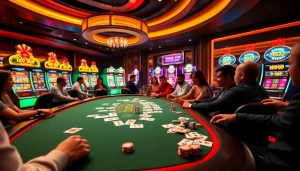 Experience the thrill of Sky88 là gì with players enjoying an exciting casino atmosphere full of vibrant games.