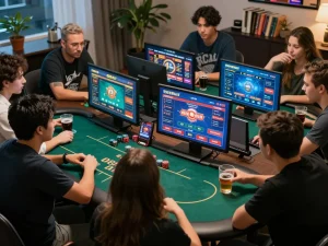 Players strategizing their bets at 888slot poker game, enjoying engaging online gambling experience.