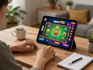 Engaging gameplay on Open88 đổi thưởng as a player strategizes using a tablet in a cozy setting