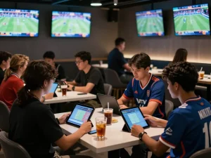 Betting live at net88's modern sports lounge with screens displaying exciting matches