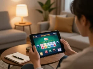 Experience rokok88 login with engaging online blackjack gameplay in a cozy home setting.