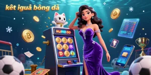 Experience live sports betting with kết quả bóng đá showcased in an engaging, vibrant 3D scene featuring a glamorous woman and fortune cat.
