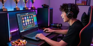 Super59 login di laptop gaming dengan suasana seru dan akses mudah permainan slot.