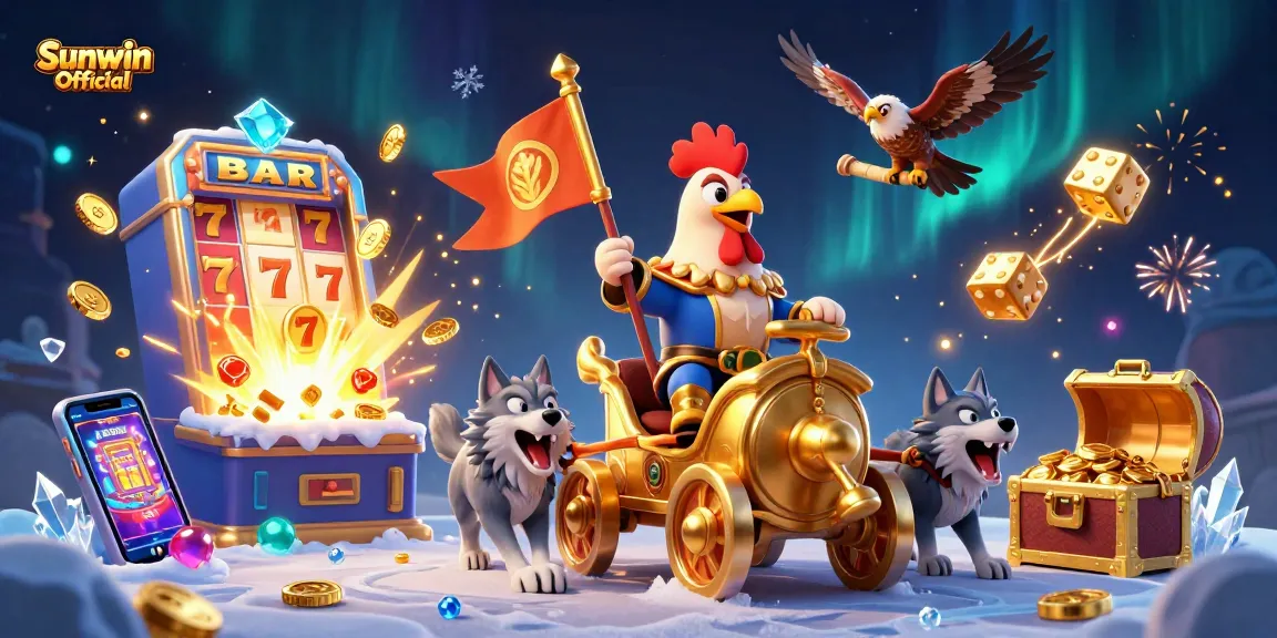 Experience the thrill of Sunwin Official with a dynamic 3D casino scene bursting with jackpots and casino elements.