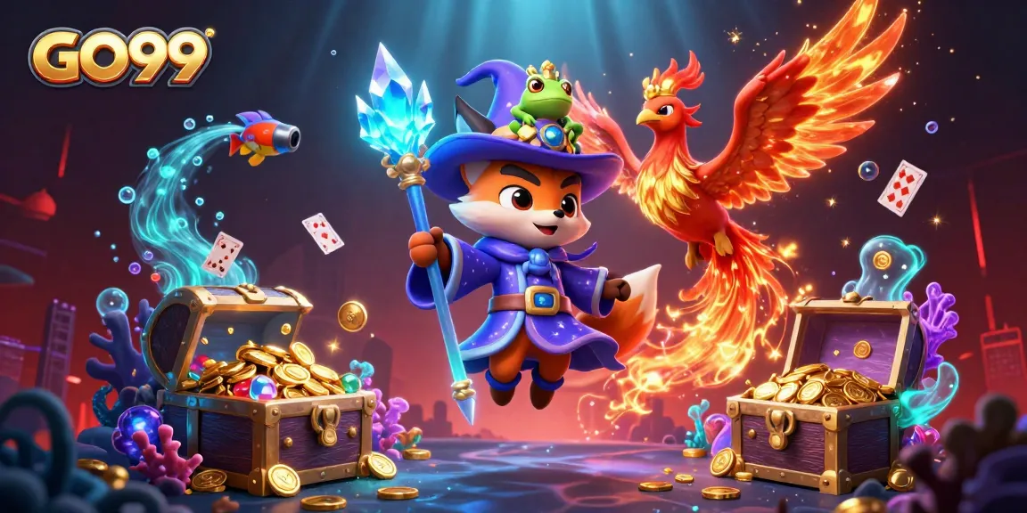 GO99 players enjoy explosive wins in a vibrant underwater adventure with a mystical fox and phoenix.