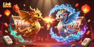 Win big with Link NOHU90 at an exciting casino interface featuring vibrant gaming elements and dynamic dragons.