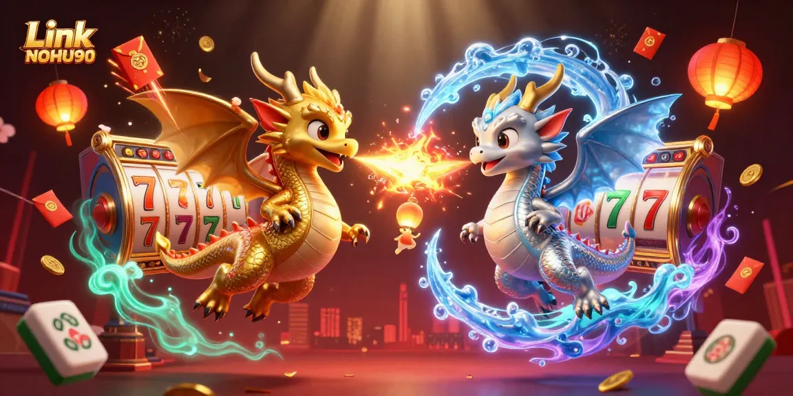 Win big with Link NOHU90 at an exciting casino interface featuring vibrant gaming elements and dynamic dragons.