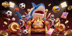 Bet on 88aa with the golden hamster king and sports action elements in this vibrant casino scene.