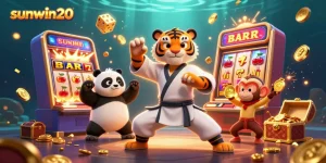 Experience the excitement of sunwin20 with vibrant slot machines and playful characters in action.