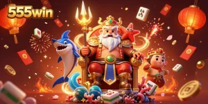 Experience thrilling gaming at 555win with Neptune and vibrant casino elements in a magical scene.